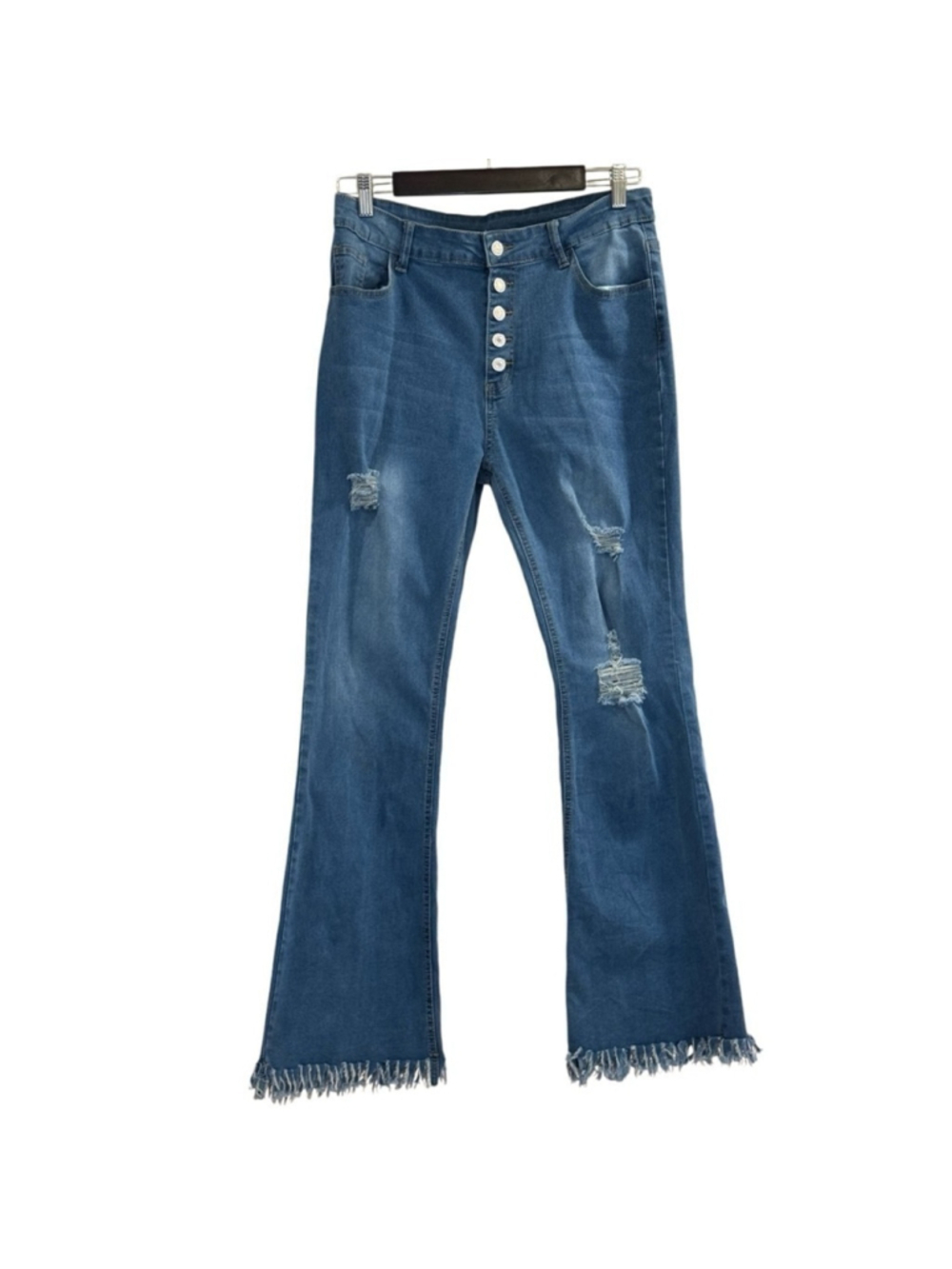 Women's Flare Distressed Jeans XL Button Fly